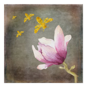 Blume und Goldbienen Poster