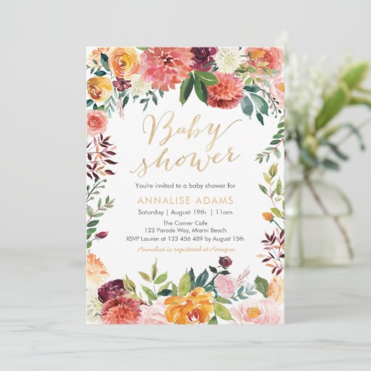 Blume und Golddusche Einladung (Stehend Vorderseite)