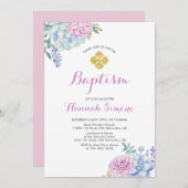 Blume- und Goldkreuz | Taufen von Mädchen / Weihna Einladung (Vorne/Hinten)