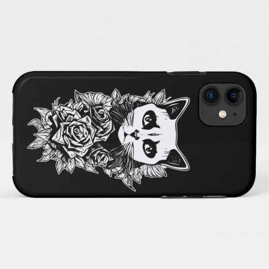Blume und Gothic Cat Case-Mate iPhone Hülle (Rückseite (Horizontal))