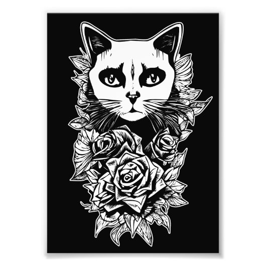 Blume und Gothic Cat Fotodruck (Vorne)