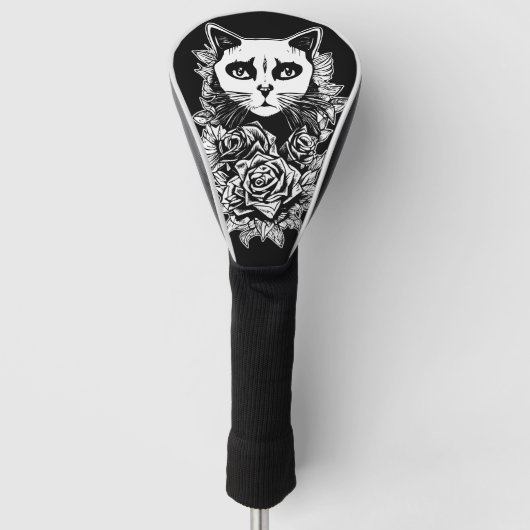Blume und Gothic Cat Golf Headcover (Vorderseite)