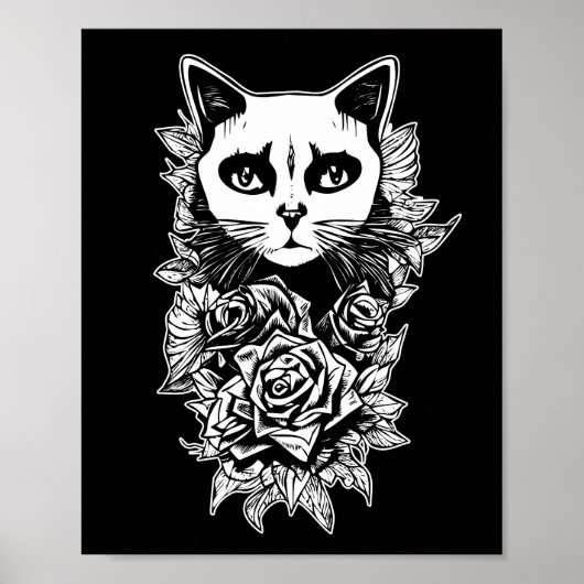Blume und Gothic Cat Poster (Vorne)