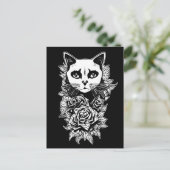 Blume und Gothic Cat Postkarte (Stehend Vorderseite)