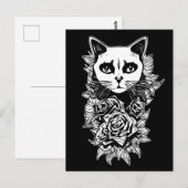 Blume und Gothic Cat Postkarte (Vorne/Hinten)