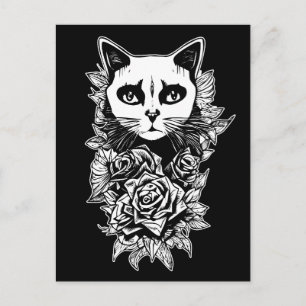 Blume und Gothic Cat Postkarte