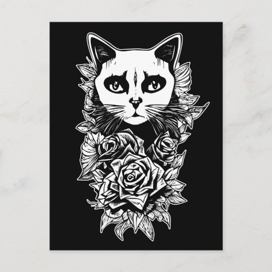 Blume und Gothic Cat Postkarte (Vorderseite)