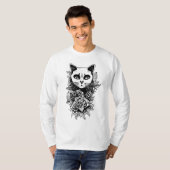 Blume und Gothic Cat T-Shirt (Vorne ganz)