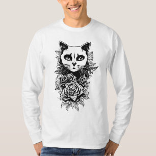 Blume und Gothic Cat T-Shirt