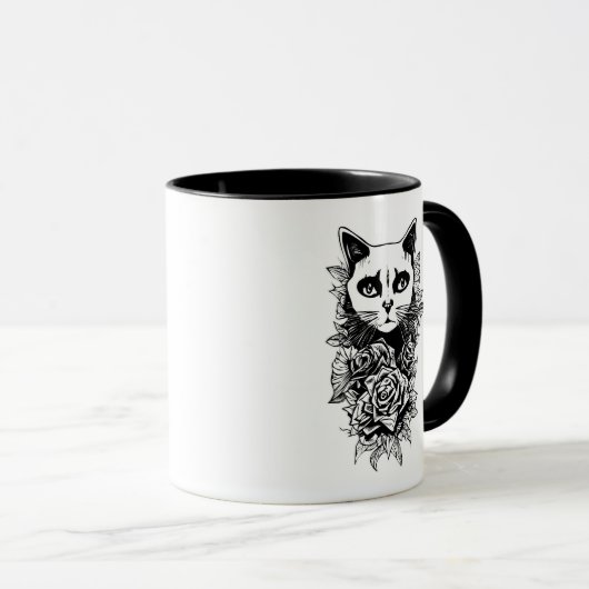Blume und Gothic Cat Tasse (VorderseiteRechts)