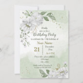 Blume und grüne Blätter Geburtstag Einladung (Vorderseite)