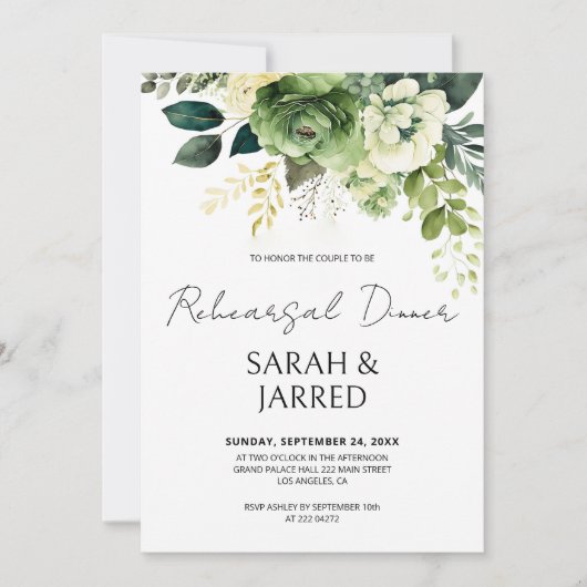 Blume und grüne Probe Einladung (Vorderseite)