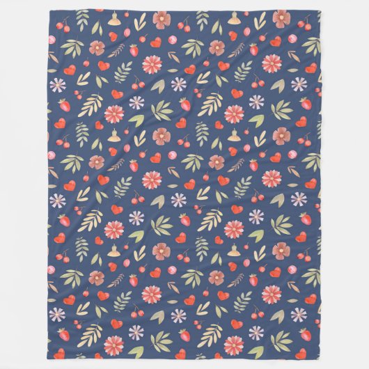 Blume und Herz für Wasserfarben Fleecedecke (Vorderseite)