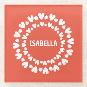 Blume und Herzname Glasuntersetzer