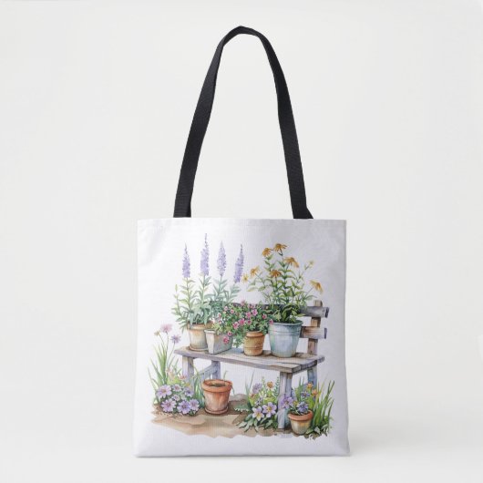 Blume und Holzbank Tasche (Vorderseite)