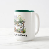 Blume und Holzbank Zweifarbige Tasse (VorderseiteRechts)