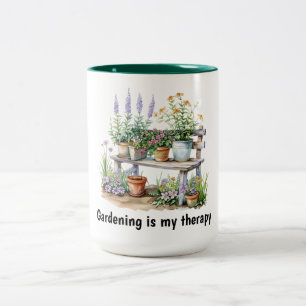 Blume und Holzbank Zweifarbige Tasse