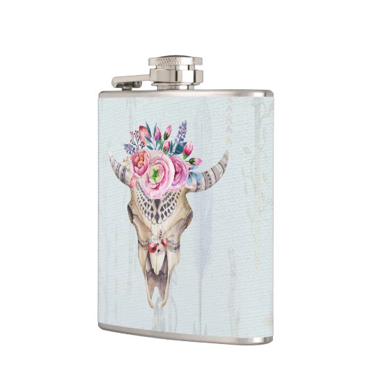 Blume und Horns von Wasserfarben Flachmann (Links)