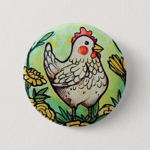 Blume und Hühnerillustration Hühner Button