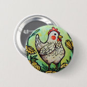 Blume und Hühnerillustration Hühner Button (Vorne & Hinten)