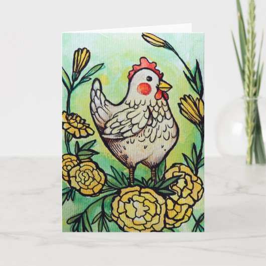 Blume und Hühnerillustration Hühner Karte (Vorderseite)