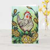 Blume und Hühnerillustration Hühner Karte (Gelbe Blume)