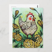 Blume und Hühnerillustration Hühner Postkarte (Vorne/Hinten)