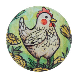 Blume und Hühnerillustration Hühner Schneidebrett