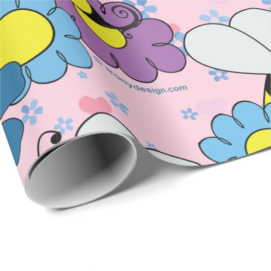 Blume und Hummelbienen Geschenkpapier (Rolleneckpunkt)