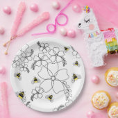 Blume und Hummeln im minimalistischen Stil Pappteller (Party)