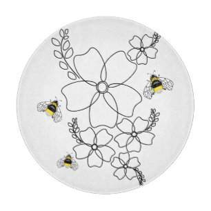 Blume und Hummeln im minimalistischen Stil Schneidebrett