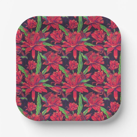 Blume und Hummingvögel Pappteller (Vorderseite)