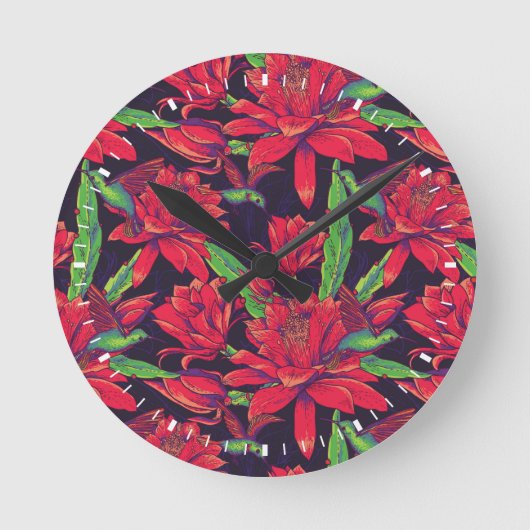 Blume und Hummingvögel Runde Wanduhr (Vorderseite)