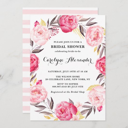 Blume und Imitate Wasserfarbe Brautparty Einladung (Vorne/Hinten)