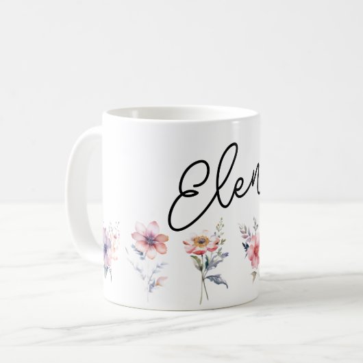 Blume und individuelle Name Kaffeetasse (Vorderseite Links)