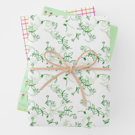 Blume und Karierte Frühjahrsversammlung Geschenkpapier Set (Beispiel)