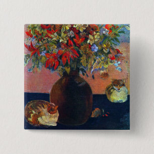 Blume und Katzen von Paul Gauguin, Vintage Kunst Button