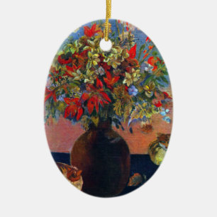 Blume und Katzen von Paul Gauguin, Vintage Kunst Keramikornament