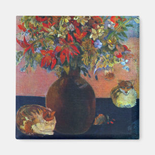 Blume und Katzen von Paul Gauguin, Vintage Kunst Magnet