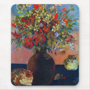 Blume und Katzen von Paul Gauguin, Vintage Kunst Mousepad