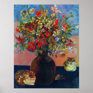 Blume und Katzen von Paul Gauguin, Vintage Kunst Poster