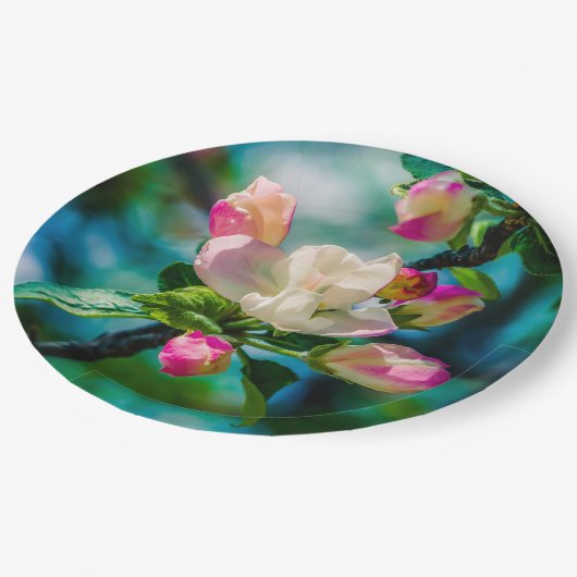 Blume und Knospen Pappteller (Schrägansicht)