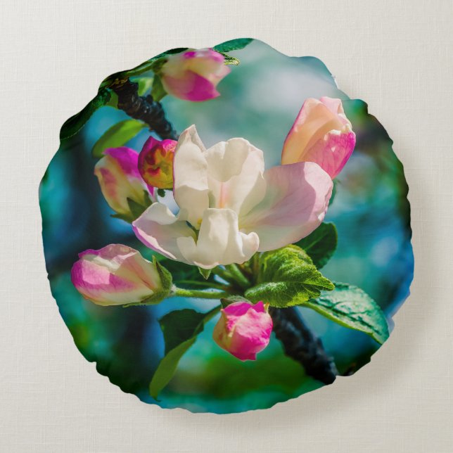 Blume und Knospen Rundes Kissen (Rückseite)
