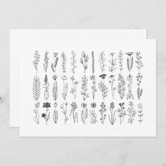 Blume und Kräuter-Tinte Zeichnend Dankeskarte (Vorne/Hinten)