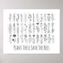 Blume und Kräuter-Tinte Zeichnend Poster