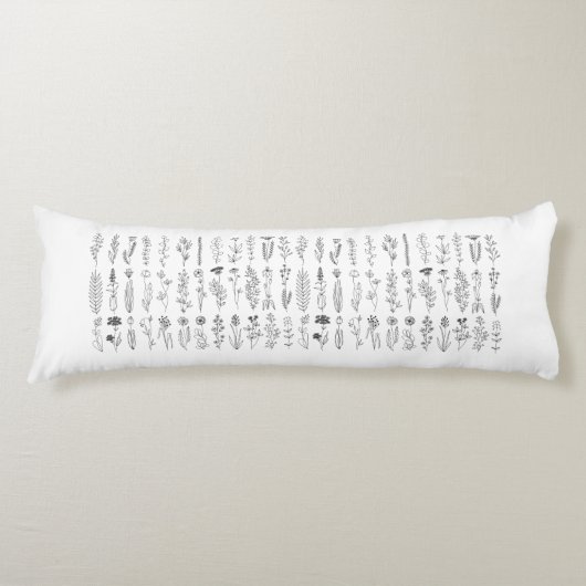 Blume und Kräuter-Tinte Zeichnend Seitenschläferkissen (Vorderseite)