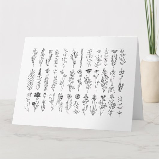 Blume und Kräuter-Tintenpatrone Zeichnend Karte (Vorderseite)