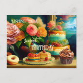 Blume und Kuchen zum Geburtstag Postkarte (Vorderseite)