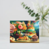 Blume und Kuchen zum Geburtstag Postkarte (Stehend Vorderseite)