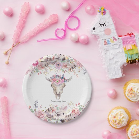 Blume und Kuhschädel Rustikales Country Glam Party Pappteller (Party)